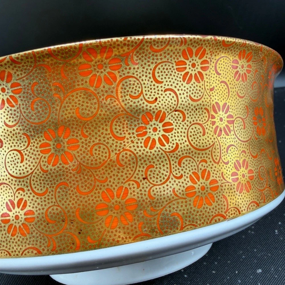 Japanese Imari‎ Porcelain Bowl Dish Gold Orange Floral Gilded Centerpiece Marked